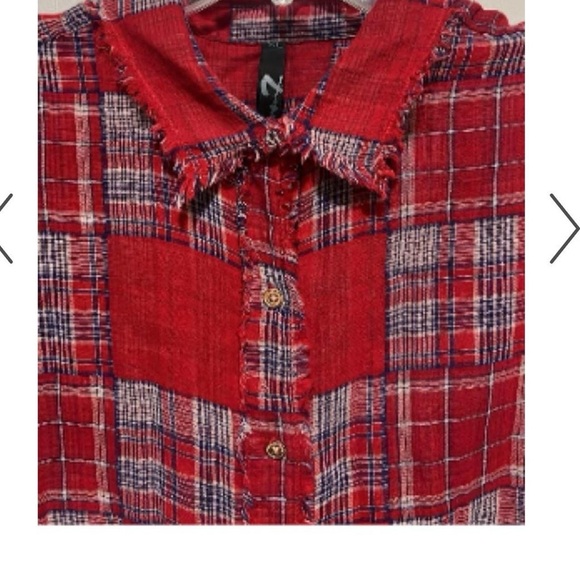Seven7 Red Patchwork Plaid Shirt – Frayed Boho Western Vibes (Sz M) - Picture 8 of 8